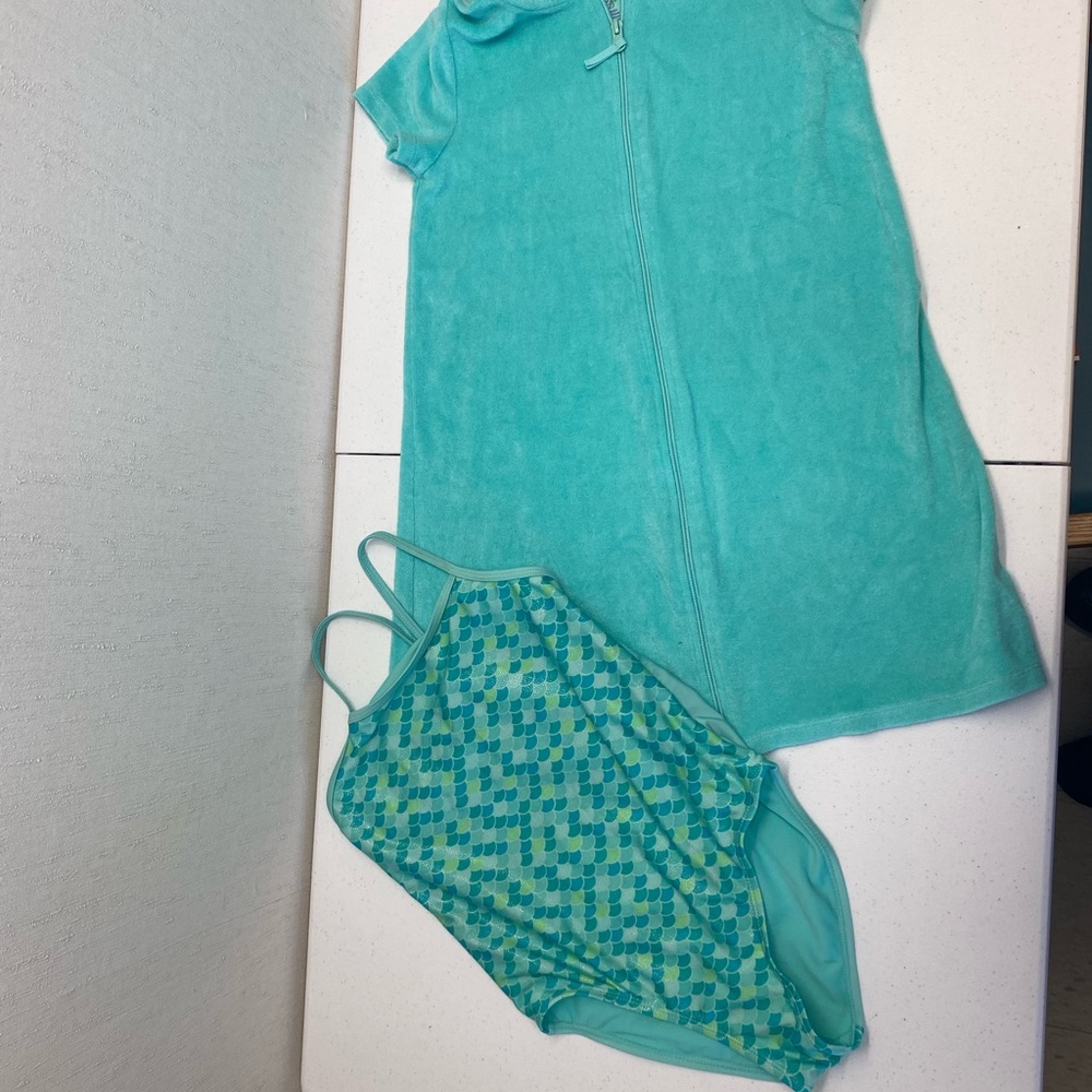 Wonder Nation Kids Swim Coverup and Swimsuit Set - Aqua and Green